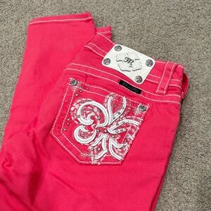 Rare Miss Me Bright Coral Pink Skinny Jeans with Decorative Pocket